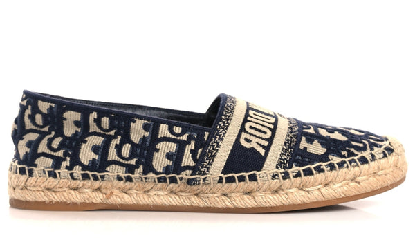CHRISTIAN DIOR Oblique Embroidered Granville 15mm Espadrilles 38.5 Deep Blue