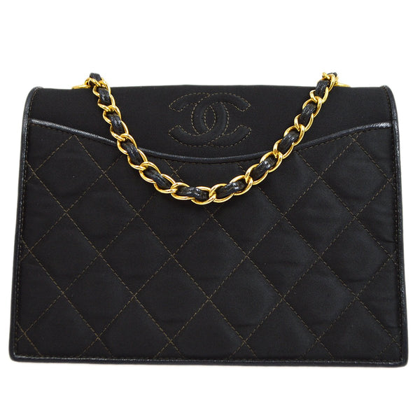 CHANEL 1989-1991 Black Satin Quilted Shoulder Bag