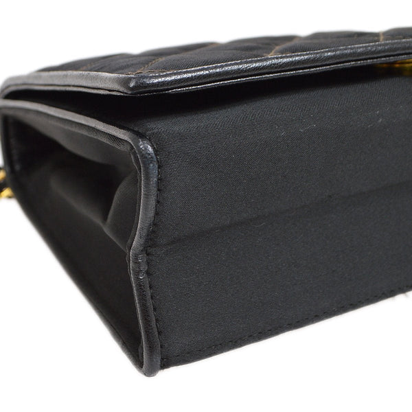 CHANEL 1989-1991 Black Satin Quilted Shoulder Bag