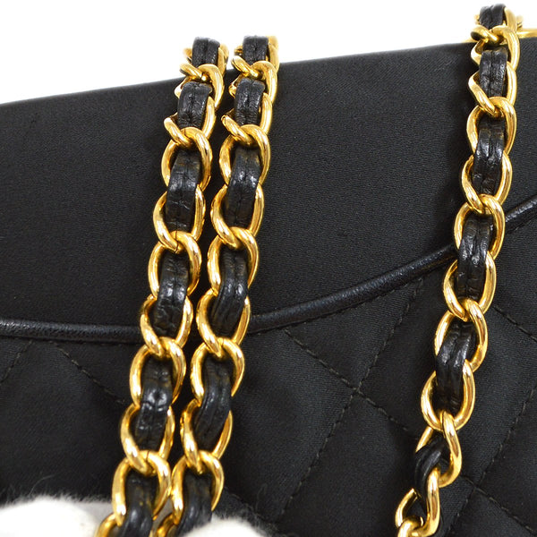 CHANEL 1989-1991 Black Satin Quilted Shoulder Bag