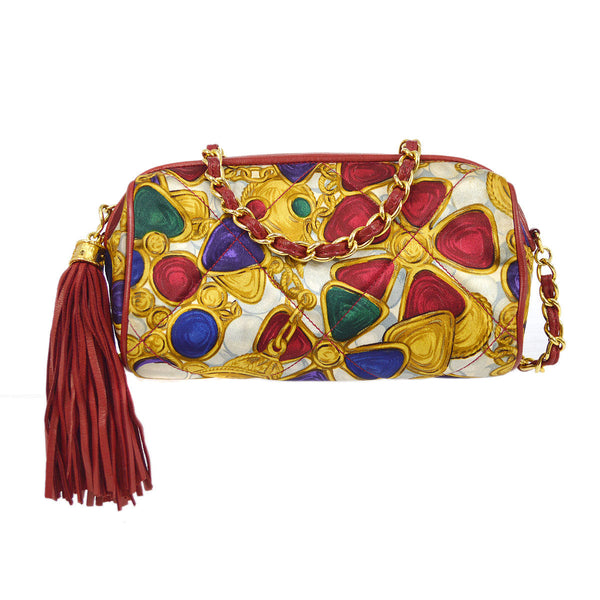 CHANEL 1986-1988 Satin Bijoux-printed oval Shoulder Bag