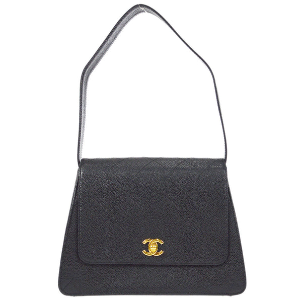 CHANEL 1998 Straight Flap Shoulder Bag Black Caviar