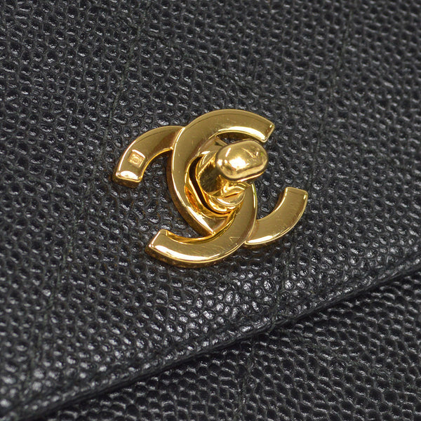 CHANEL 1998 Straight Flap Shoulder Bag Black Caviar