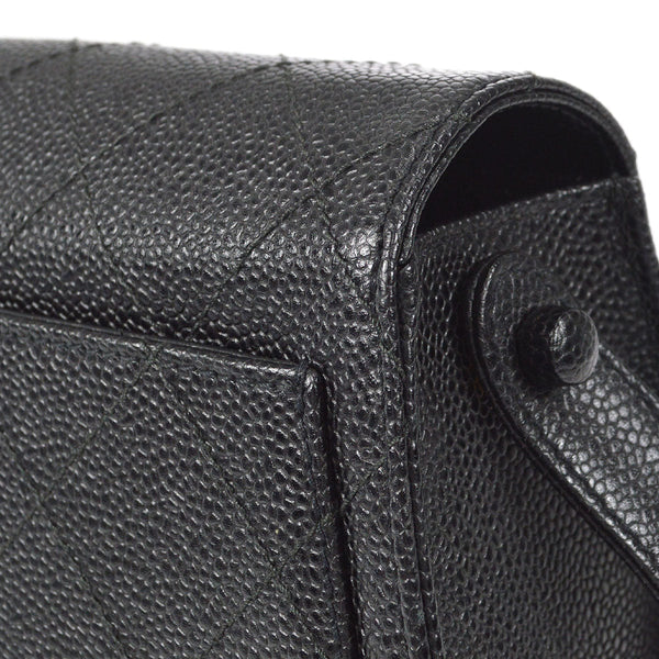 CHANEL 1998 Straight Flap Shoulder Bag Black Caviar