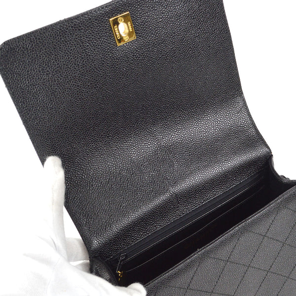 CHANEL 1998 Straight Flap Shoulder Bag Black Caviar