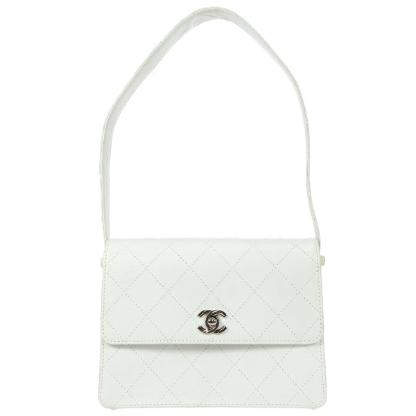 CHANEL 1998 Flap Shoulder Bag Small White Calfskin