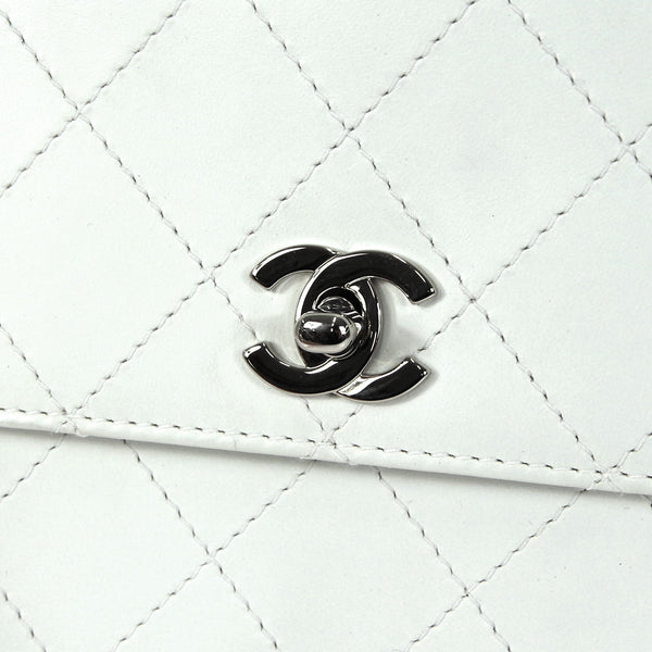 CHANEL 1998 Flap Shoulder Bag Small White Calfskin