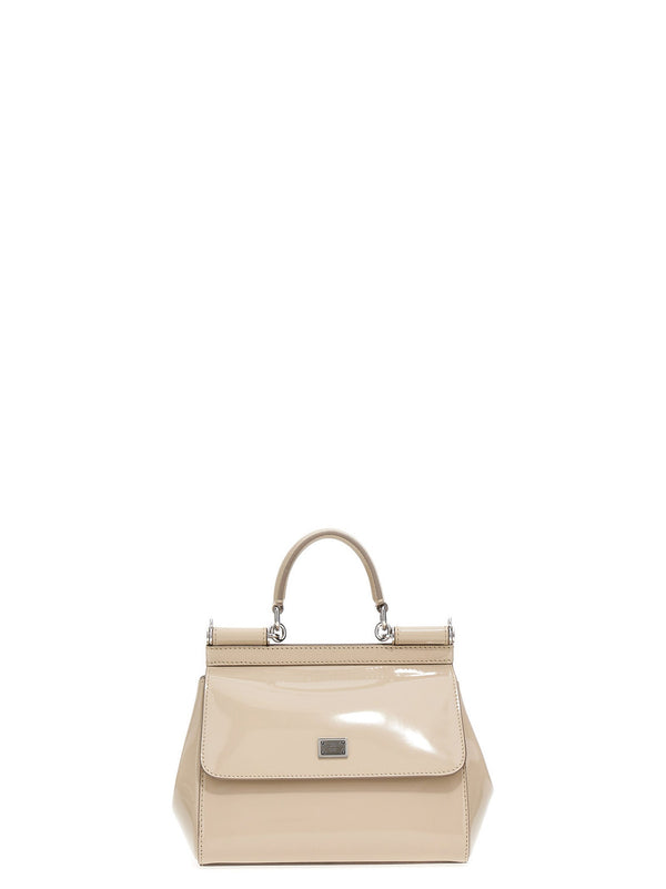 Logo Leather Handbag Borse A Mano Beige