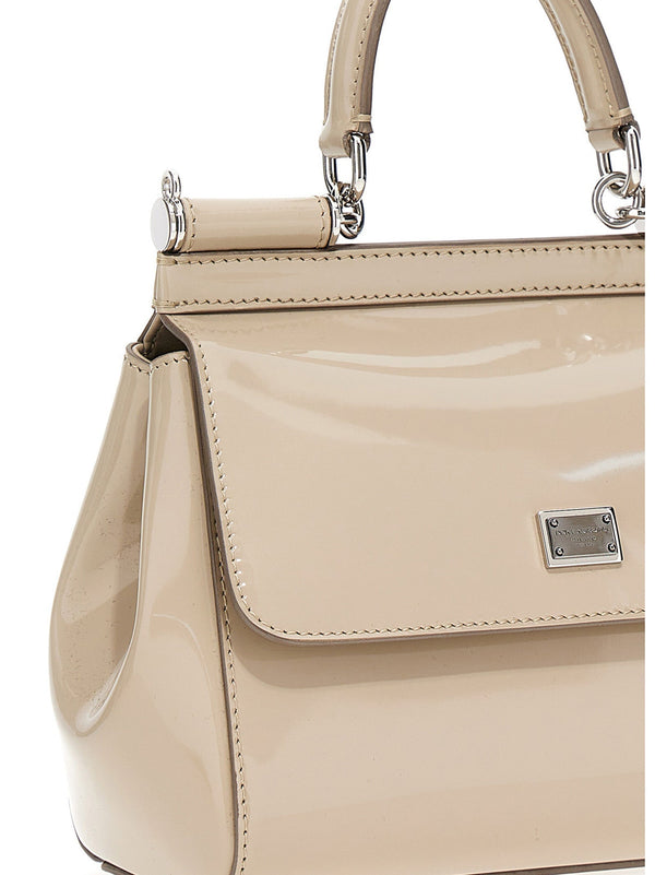 Logo Leather Handbag Borse A Mano Beige