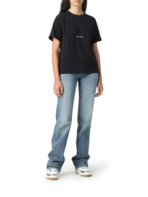 T-SHIRT A MANICHE CORTE SAINT LAURENT BOYFRIEND IN JERSEY DI COTONE