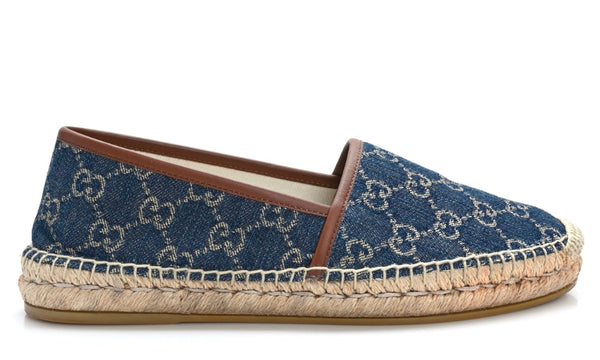 GUCCI Denim GG Monogram Espadrilles 40 Blue Tea Cuir