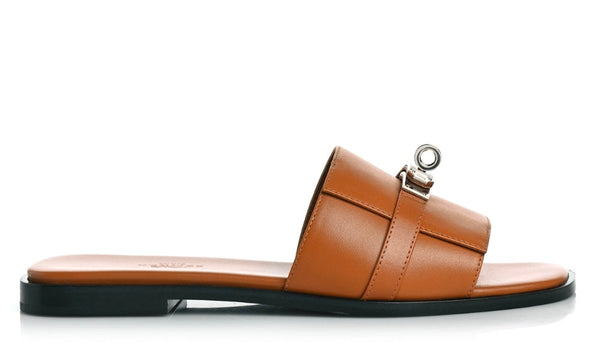 HERMES Calfskin Giulia Sandals Naturel 'Brown'