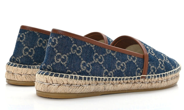 GUCCI Denim GG Monogram Espadrilles 40 Blue Tea Cuir