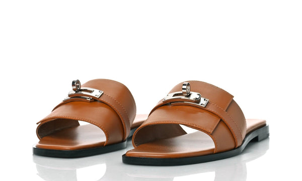 HERMES Calfskin Giulia Sandals Naturel 'Brown'