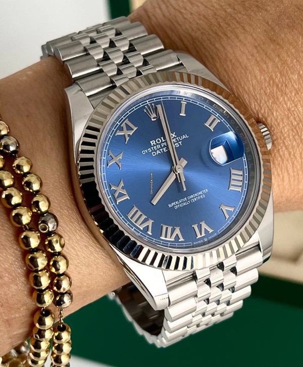 Datejust 41 18K white Gold Bezel Jubille Blue Azzuro Dial Box Papers