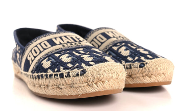 CHRISTIAN DIOR Oblique Embroidered Granville 15mm Espadrilles 38.5 Deep Blue