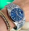 Datejust 36 Blue Stick Dial Jubilee 18K White Gold Bezel