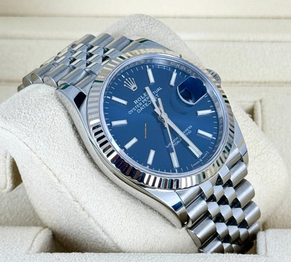 Datejust 36 Blue Stick Dial Jubilee 18K White Gold Bezel