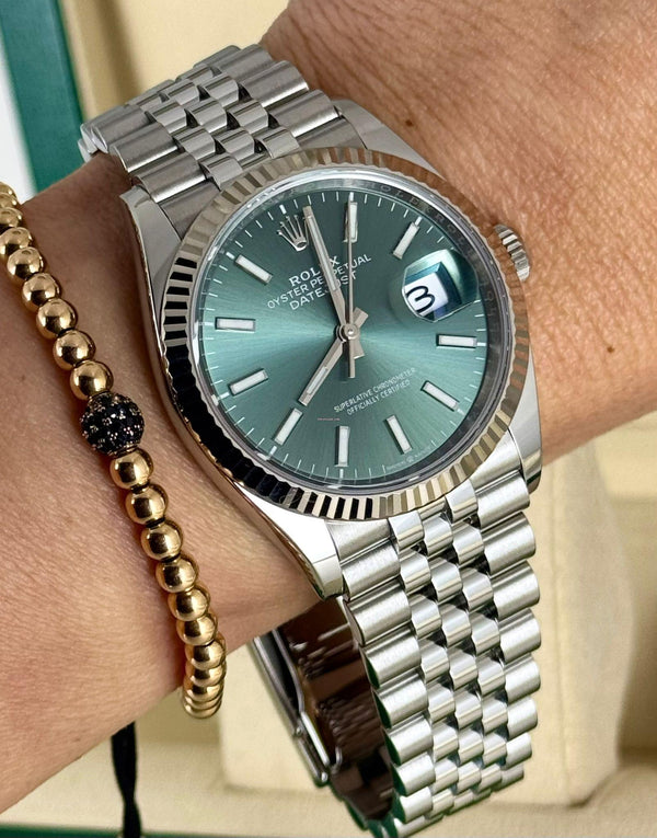 Rolex Datejust 36 ON JUBILLE WG BEZEL MINT GREEN DIAL 2023 FULL SET LIKE NEW