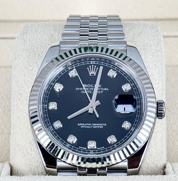 Rolex Datejust 41 Black Diamonds Dial Like New Box and Papers