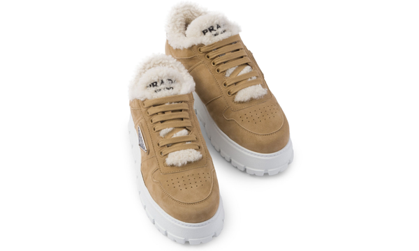Prada Shearling-trim Flatform Sneakers "Brown"
