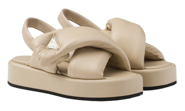 Prada triangle-logo padded sandals "Beige"