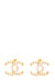Chanel 2023 White & Gold Interlocking CC Stripe Stud Earrings