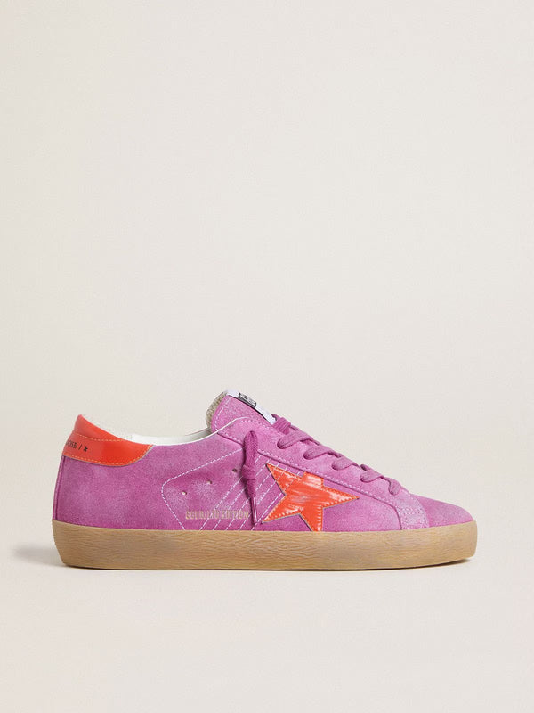 Super-Star Women's fuchsia suede with star and heel in fluorescent orange laminated leather