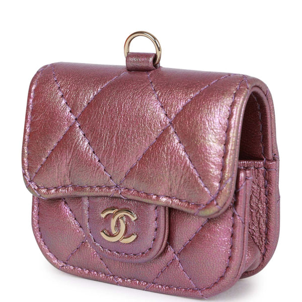 Chanel AirPods Pro Case Purple Iridescent Lambskin Light Gold Hardware