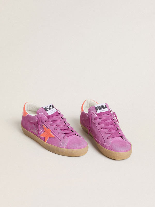 Super-Star Women's fuchsia suede with star and heel in fluorescent orange laminated leather