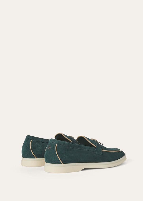 Summer Charms Walk Moccasins in Emerald Black Suede