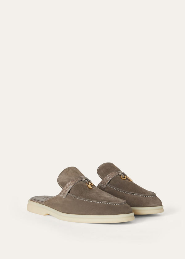 Babouche Charms Walk Loafers in Grey Suede for Women