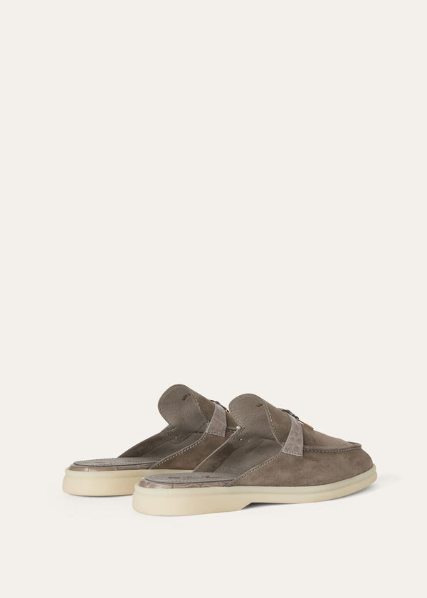 Babouche Charms Walk Loafers in Grey Suede for Women