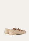 Women's Camel Leather Dot Sole Walk Moccasins