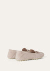 Women's Pink Suede Dot Sole Walk Loafers