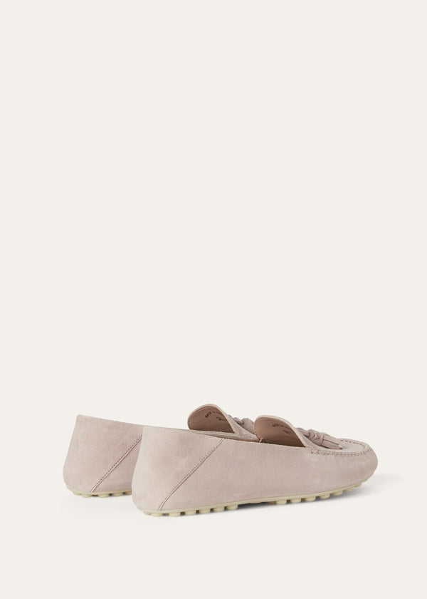 Women's Pink Suede Dot Sole Walk Loafers