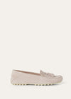 Women's Pink Suede Dot Sole Walk Loafers