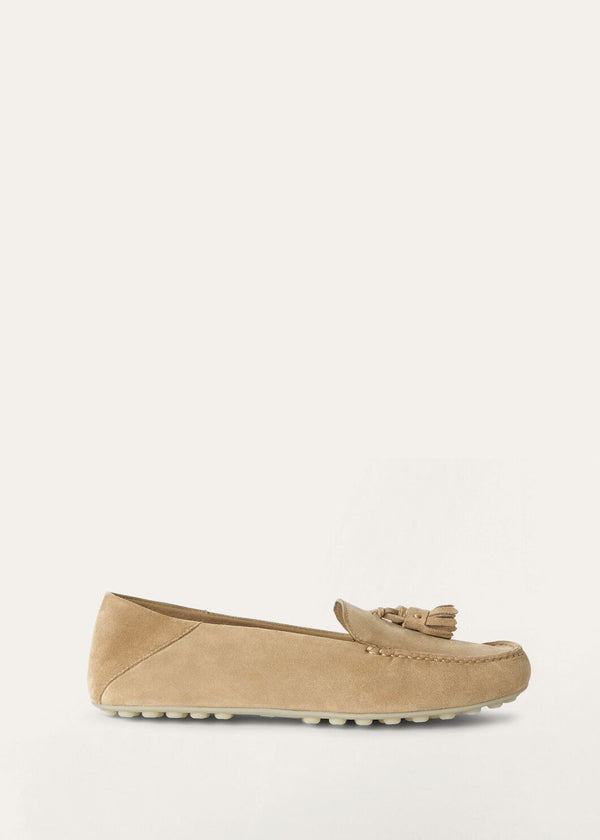 Women's Beige Suede Dot Sole Walk Loafers