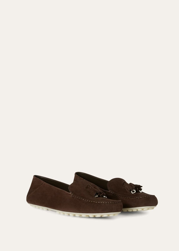 Women's Chocolate Suede Dot Sole Walk Loafers