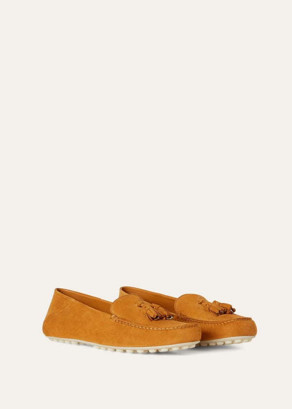 Women's Orange Suede Dot Sole Walk Loafers