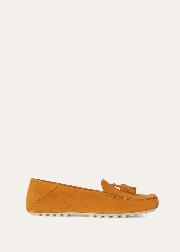 Women's Orange Suede Dot Sole Walk Loafers