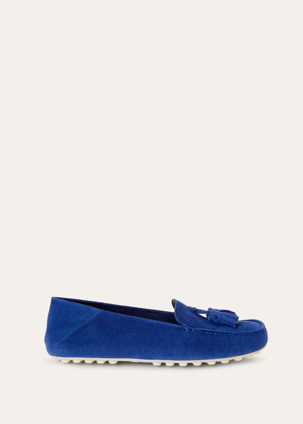 Women's Blue Suede Dot Sole Walk Loafers