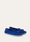 Women's Blue Suede Dot Sole Walk Loafers