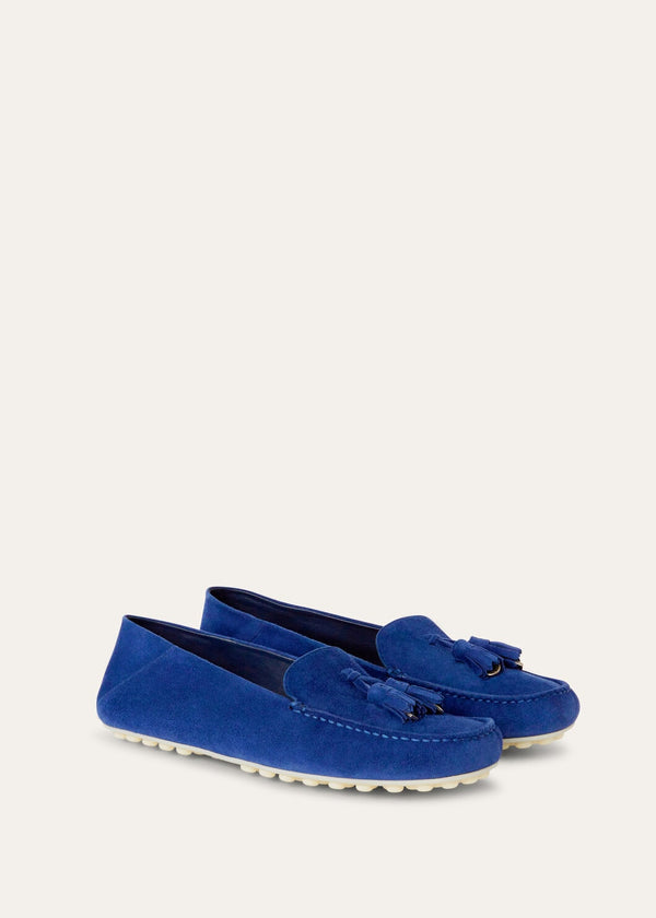 Women's Blue Suede Dot Sole Walk Loafers