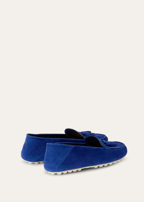 Women's Blue Suede Dot Sole Walk Loafers
