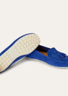 Women's Blue Suede Dot Sole Walk Loafers