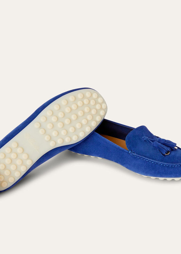 Women's Blue Suede Dot Sole Walk Loafers