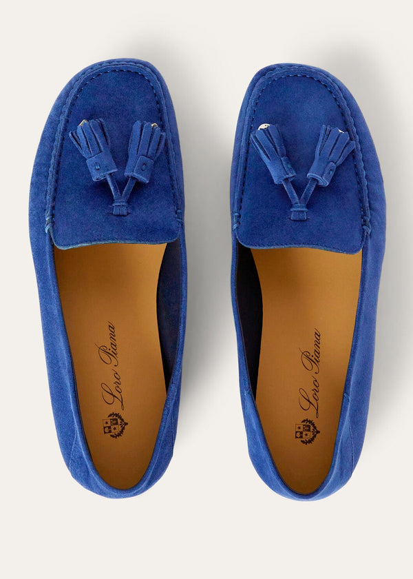 Women's Blue Suede Dot Sole Walk Loafers