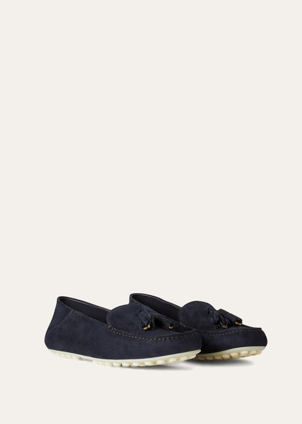 Women's Navy Blue Suede Dot Sole Walk Loafers