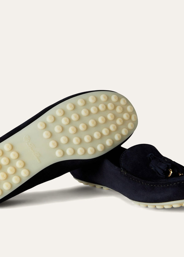 Women's Navy Blue Suede Dot Sole Walk Loafers